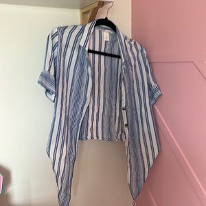 Striped tie front button down shirt